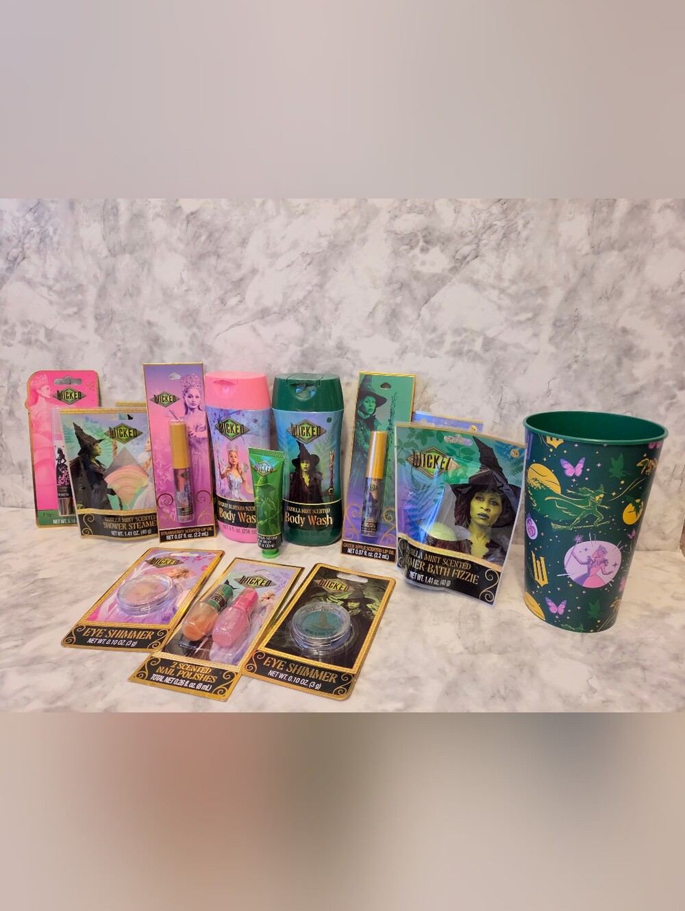 Wicked Makeup, Hand Cream, Body Wash & Cup Bundle of 14 Pieces - Pink, Green